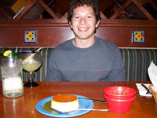 Alex with flan at Mr Tequila